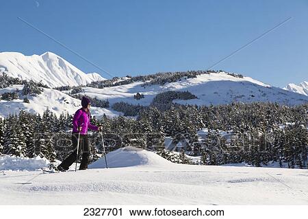 Woman snowshoeing on a sunny day at turnagain pass kenai peninsula chugach national forest; Southcentral alaska united states of america View Large Photo Image Stock Image - Woman snowshoeing on a sunny day at turnagain pass kenai peninsula chugach national forest; Southcentral alaska united states of america. Fotosearch
