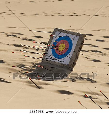Arrows stuck in a target on the sand View Large Photo Image Stock Photo - Arrows stuck in a target on the sand. Fotosearch