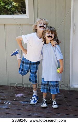 Brother and sister posing with pretend moustaches; Pacifica, California, United States of America View Large Photo Image Stock Image - Brother and sister posing with pretend moustaches; Pacifica, California, United States of America. Fotosearch