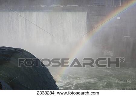 Picture - Niagara Falls with rainbow and mist; Niagara Falls, New York, United States of America. Fotosearch