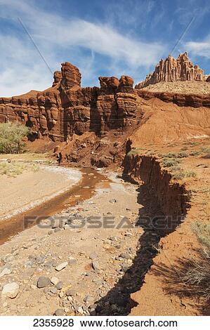 Stock Photo - View of sandstone rock formation called The Castle in Capital Reef National Park; Torrey, Utah, United States of America. Fotosearch