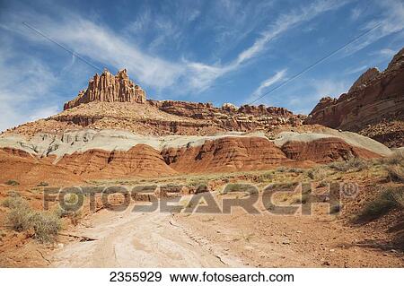 View of sandstone rock formation called The Castle in Capital Reef National Park; Torrey, Utah, United States of America View Large Photo Image Stock Photo - View of sandstone rock formation called The Castle in Capital Reef National Park; Torrey, Utah, United States of America. Fotosearch