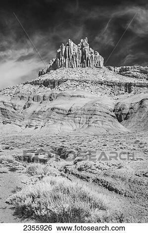 Stock Photograph - View of sandstone rock formation called The Castle in Capital Reef National Park; Torrey, Utah, United States of America. Fotosearch
