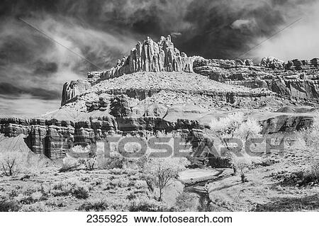 Stock Photography - View of sandstone rock formation called The Castle in Capital Reef National Park; Torrey, Utah, United States of America. Fotosearch