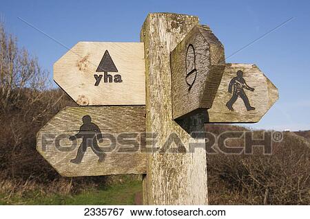 Wooden signs for walking trails; Wales View Large Photo Image Stock Photo - Wooden signs for walking trails; Wales. Fotosearch