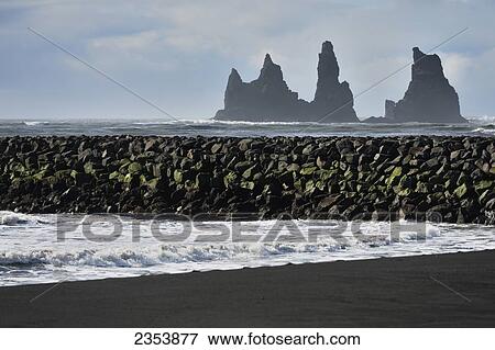 Stock Photo - Basalt Stacks Of Reynisdrangar; Vik, Vestur-Skaftafellssysla, Iceland. Fotosearch