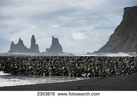 Stock Photo - Basalt Stacks Of Reynisdrangar; Vik, Vestur-Skaftafellssysla, Iceland. Fotosearch
