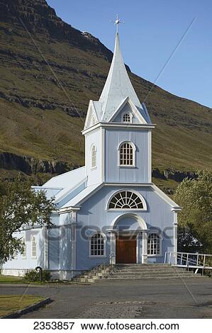 Blue Church Of Seydisfjordur; Seydisfjordur, Eastfjords Of Iceland, Iceland View Large Photo Image Stock Photo - Blue Church Of Seydisfjordur; Seydisfjordur, Eastfjords Of Iceland, Iceland. Fotosearch