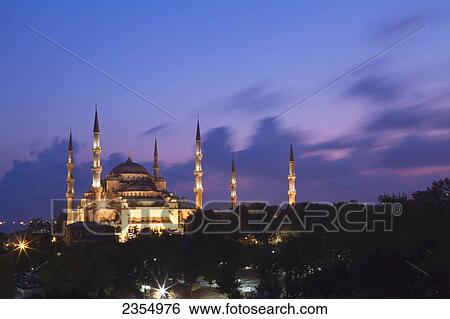 Blue Mosque At Dusk; Istanbul, Turkey View Large Photo Image Stock Photograph - Blue Mosque At Dusk; Istanbul, Turkey. Fotosearch