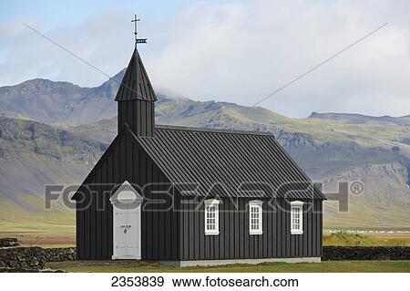 Stock Photo - Budir Church; Stadarsveit, Snaefellsnes, Iceland. Fotosearch