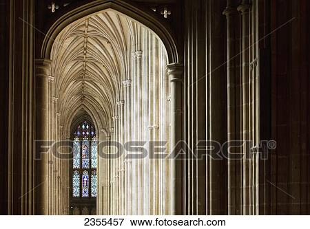 Corridor With Arched Ceiling And Stained Glass Window; Canterbury, Kent, England View Large Photo Image Stock Photo - Corridor With Arched Ceiling And Stained Glass Window; Canterbury, Kent, England. Fotosearch