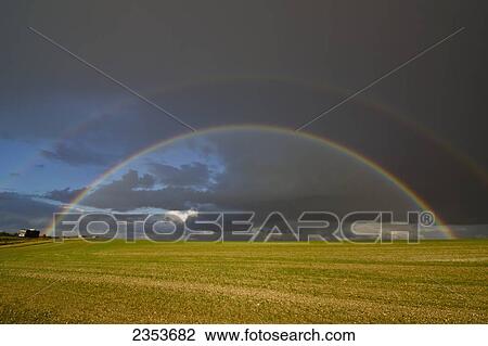 Stock Image - Double Rainbow; Hertfordshire, England. Fotosearch