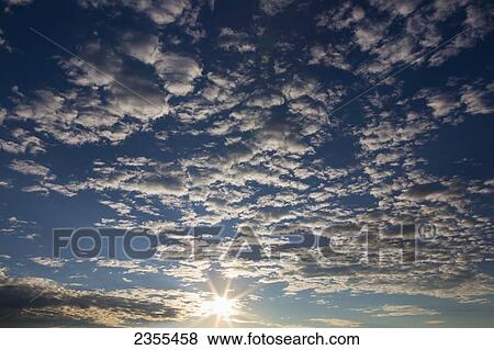 Dramatic Sky At Sunrise With Sun Burst, Small Puffy Clouds And Blue Sky; Calgary, Alberta, Canada View Large Photo Image Stock Photo - Dramatic Sky At Sunrise With Sun Burst, Small Puffy Clouds And Blue Sky; Calgary, Alberta, Canada. Fotosearch