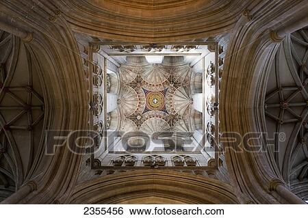 Stock Photograph - Low Angle View Of An Ornate Ceiling; Canterbury, Kent, England. Fotosearch