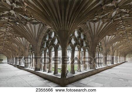 Stock Photograph - Ornate Ceiling And Pillars Around Canterbury Cathedral; Canterbury, Kent, England. Fotosearch