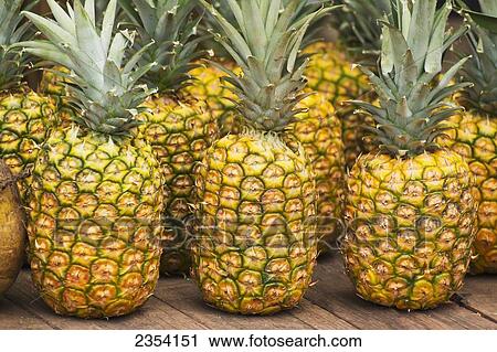 Stock Image - Pineapples For Sale At A Local Roadside Fruit Stand On The North Shore; Oahu, Hawaii, United States Of America. Fotosearch