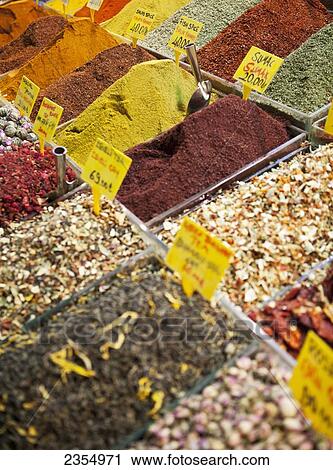 Stock Image - Spices For Sale In The Spice Bazaar; Istanbul, Turkey. Fotosearch