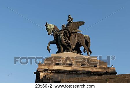 Stock Image - Statue Of Kaiser Whilhelm 1 On Horseback; Koblenz, Germany. Fotosearch