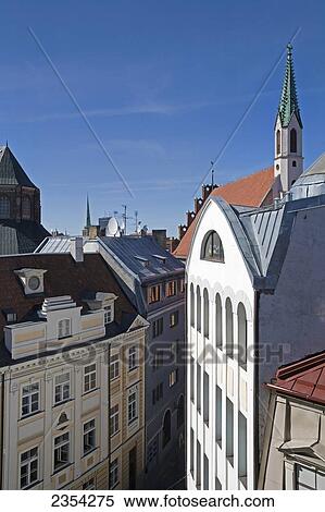 View Of The City Of Riga With A Blue Sky; Riga, Latvia View Large Photo Image Stock Photography - View Of The City Of Riga With A Blue Sky; Riga, Latvia. Fotosearch