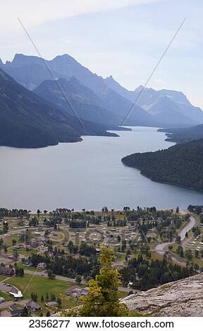 View Of Waterton Townsight From The Destination Point Of Bear's Hump Trail; Alberta, Canada View Large Photo Image Stock Photo - View Of Waterton Townsight From The Destination Point Of Bear's Hump Trail; Alberta, Canada. Fotosearch