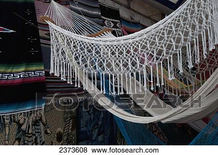 Stock Photo - White hammock at a Mexican market; Tulum, Mexico. Fotosearch