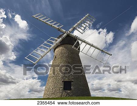 Picture - Windmill Against A Blue Sky With Cloud; Whitburn, Tyne And Wear, England. Fotosearch