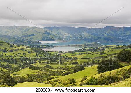 Stock Photo - Akaroa Peninsula; Christchurch, New Zealand. Fotosearch