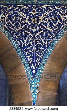 Stock Image - Blue tile mosaic on a wall; Istanbul, Turkey. Fotosearch