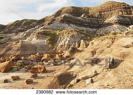Stock Image - Colourful badlands formations; Drumheller, Alberta, Canada. Fotosearch