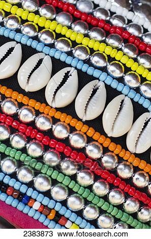 Stock Image - Colourful beadwork; Thaton, Chiang Rai, Thailand. Fotosearch