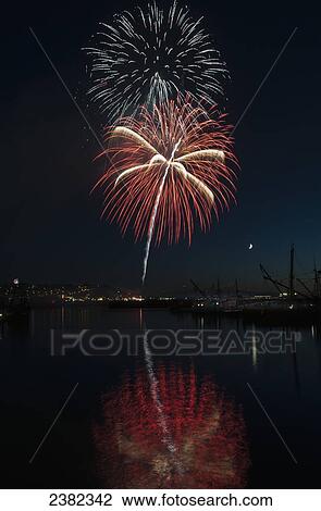 Stock Image - Fireworks display; Astoria, Oregon, United States of America. Fotosearch