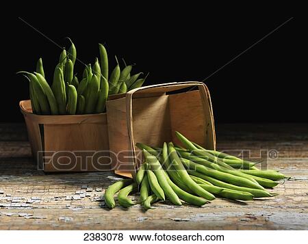 Stock Photo - Green beans in baskets; Quebec, Canada. Fotosearch