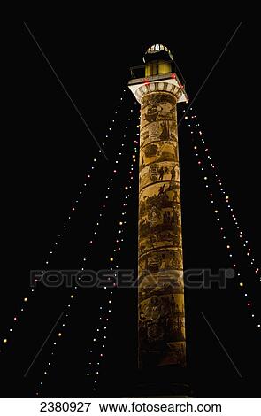 Stock Photo - Holiday lights brighten the Astoria Column; Astoria, Oregon, United States of America. Fotosearch