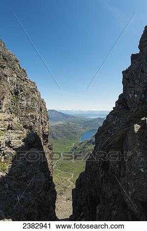Stock Image - Looking down from ridge of the Black Cuillin to Loch Coruisk; Isle of Skye, Scotland. Fotosearch