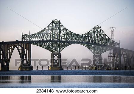 Stock Photo - McCullough Bridge spans Coos Bay; North Bend, Oregon, United States of America. Fotosearch