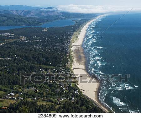 Stock Photo - Nehalem Bay and Manzanita are viewed from Neahkahnie Mountain; Manzanita, Oregon, United States of America. Fotosearch