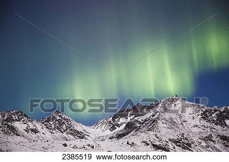Northern lights above the snow covered Talkeetna mountains, Hatchers Pass State Recreation Area; Alaska, United States of America View Large Photo Image Stock Photo - Northern lights above the snow covered Talkeetna mountains, Hatchers Pass State Recreation Area; Alaska, United States of America. Fotosearch