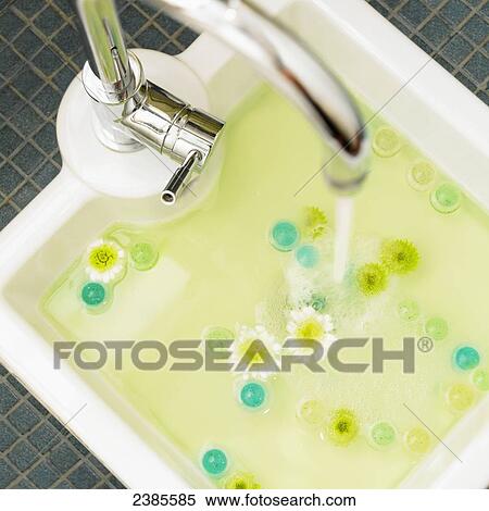 Pedicure sink with white and yellow flowers and teal bath beads floating in water; Victoria British Columbia, Canada View Large Photo Image Stock Photography - Pedicure sink with white and yellow flowers and teal bath beads floating in water; Victoria British Columbia, Canada. Fotosearch