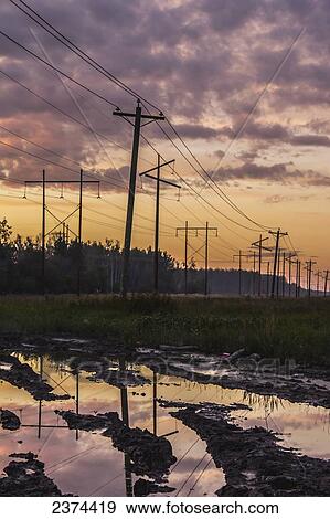 Powerline silhouettes at sunset; Fort McMurray, Alberta, Canada View Large Photo Image Stock Photo - Powerline silhouettes at sunset; Fort McMurray, Alberta, Canada. Fotosearch