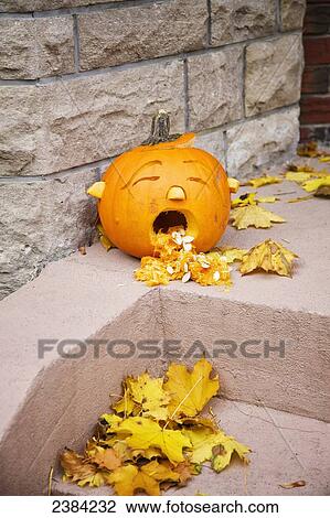 Stock Image - Pumpkin carved for Halloween; Toronto, Ontario, Canada. Fotosearch