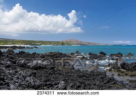 Stock Image - View of Kua Bay and beach from Kukio Beach; Big Island, Hawaii, United States of America. Fotosearch