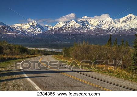 Stock Photograph - View of the Alaska Range from the Richardson Highway south of Delta Junction; Alaska, United States of America. Fotosearch