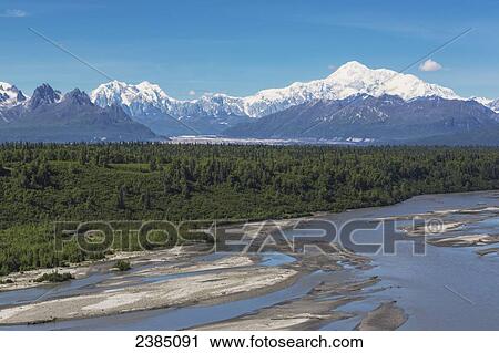 View of the south face of Mt. McKinley with the Chulitna River in the foreground, Denali National Park; Alaska, United States of America View Large Photo Image Stock Image - View of the south face of Mt. McKinley with the Chulitna River in the foreground, Denali National Park; Alaska, United States of America. Fotosearch