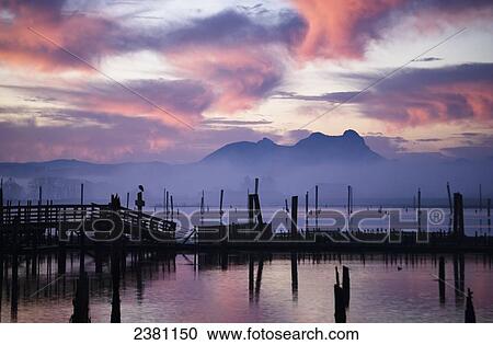 Stock Image - Youngs Bay and Saddle Mountain; Astoria, Oregon, United States of America. Fotosearch