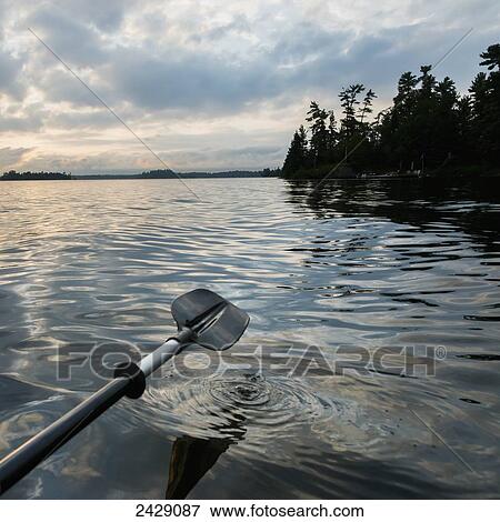 A paddle rowing on a tranquil lake at sunset; Ontario, Canada View Large Photo Image Stock Photo - A paddle rowing on a tranquil lake at sunset; Ontario, Canada. Fotosearch