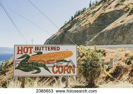 A sign on the roadside for hot buttered corn; Peachland, British Columbia, Canada View Large Photo Image Stock Image - A sign on the roadside for hot buttered corn; Peachland, British Columbia, Canada. Fotosearch