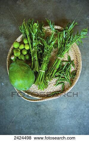 A variety of green produce in a bowl; Ulpotha, Embogama, Sri Lanka View Large Photo Image Stock Photo - A variety of green produce in a bowl; Ulpotha, Embogama, Sri Lanka. Fotosearch