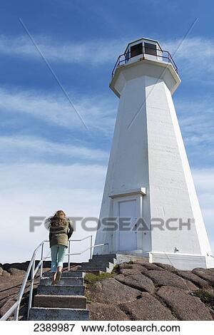 A young woman climbs steps towards the Cape Spear Lighthouse; St. John's, Newfoundland and Labrador, Canada View Large Photo Image Stock Photo - A young woman climbs steps towards the Cape Spear Lighthouse; St. John's, Newfoundland and Labrador, Canada. Fotosearch