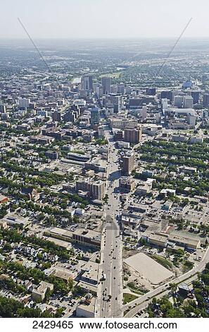 Aerial view of Winnipeg looking down Portage Avenue towards downtown; Winnipeg, Manitoba, Canada View Large Photo Image Stock Photography - Aerial view of Winnipeg looking down Portage Avenue towards downtown; Winnipeg, Manitoba, Canada. Fotosearch