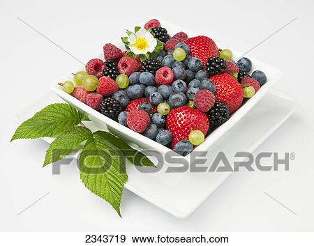 Agriculture - Fresh strawberries, red raspberries, blackberries, blueberries and gooseberries in a white bowl with leaves and a blossom. View Large Photo Image Stock Photo - Agriculture - Fresh strawberries, red raspberries, blackberries, blueberries and gooseberries in a white bowl with leaves and a blossom.. Fotosearch